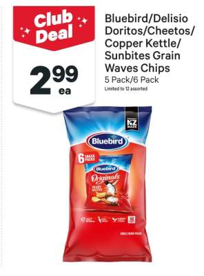 Bluebird/Delisio/Doritos/Cheetos/Copper Kettle/Sunbites Grain Waves Chips
