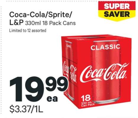 Coca-Cola/Sprite/L&P 330ml 18 Pack Cans