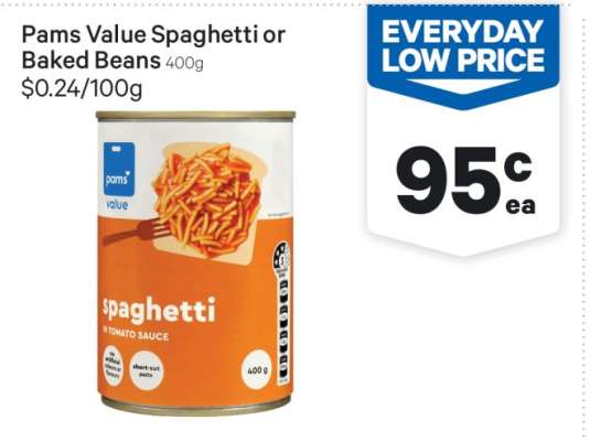 Pams Value Spaghetti or Baked Beans