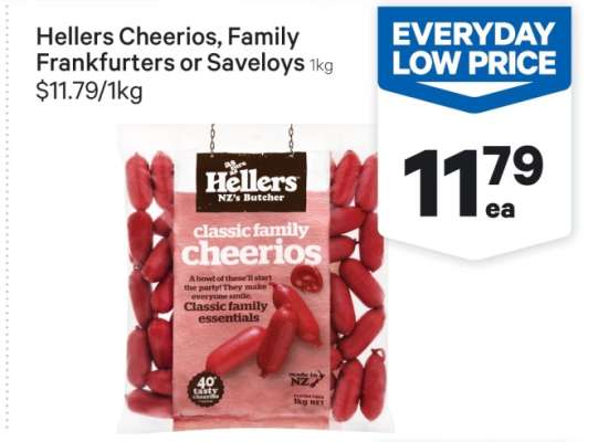 Hellers Cheerios, Family Frankfurters or Saveloys