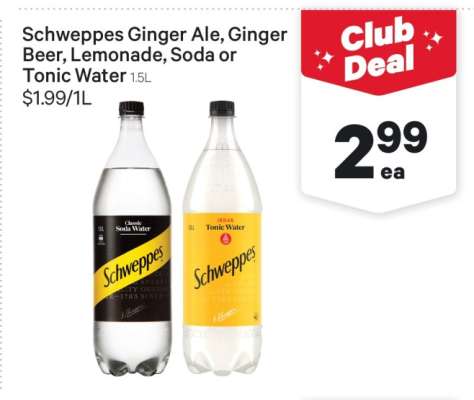 Schweppes Ginger Ale, Ginger Beer, Lemonade, Soda or Tonic Water