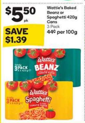 Wattie's Baked Beanz or Spaghetti 420g Cans