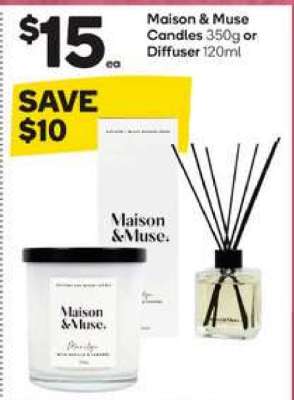 Maison & Muse Candles 350g or Diffuser 120ml